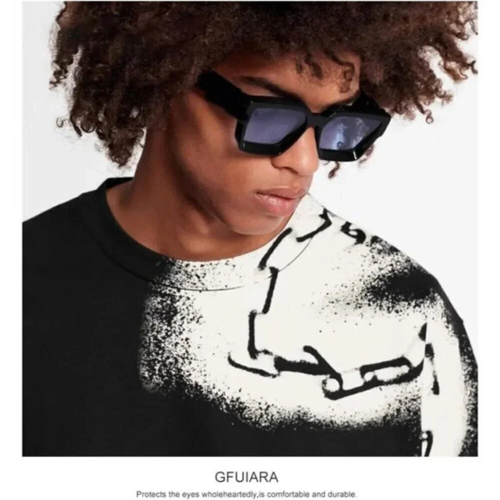 ⚡Men Blue Fashion Thick Trendy Square Shades Rectangle Designer SunGlasses